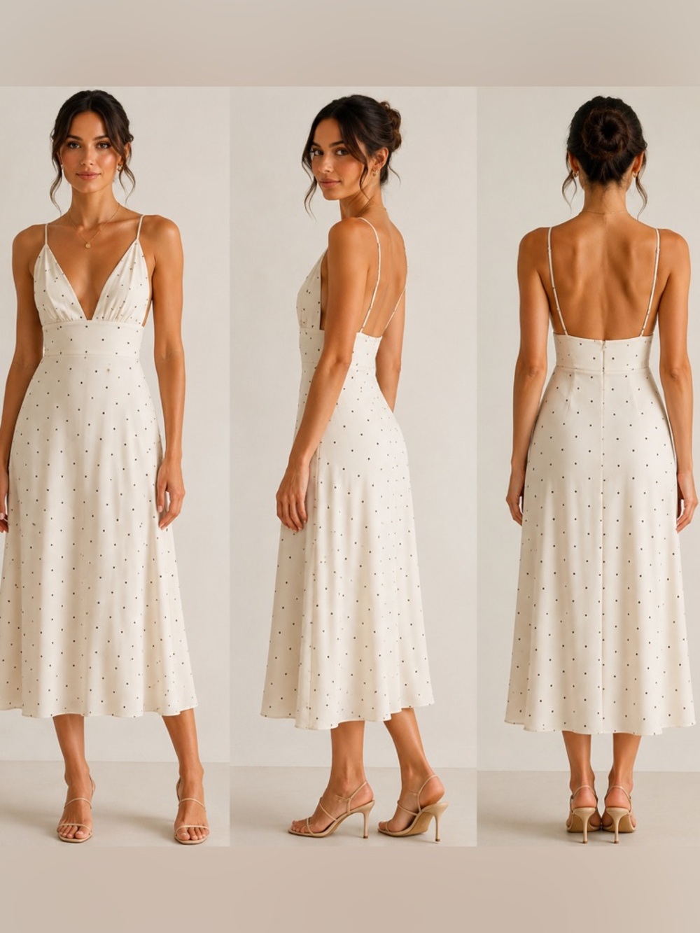 NWT Dress Forum Los Angeles Cream Polka Dot Midi Dress Size small